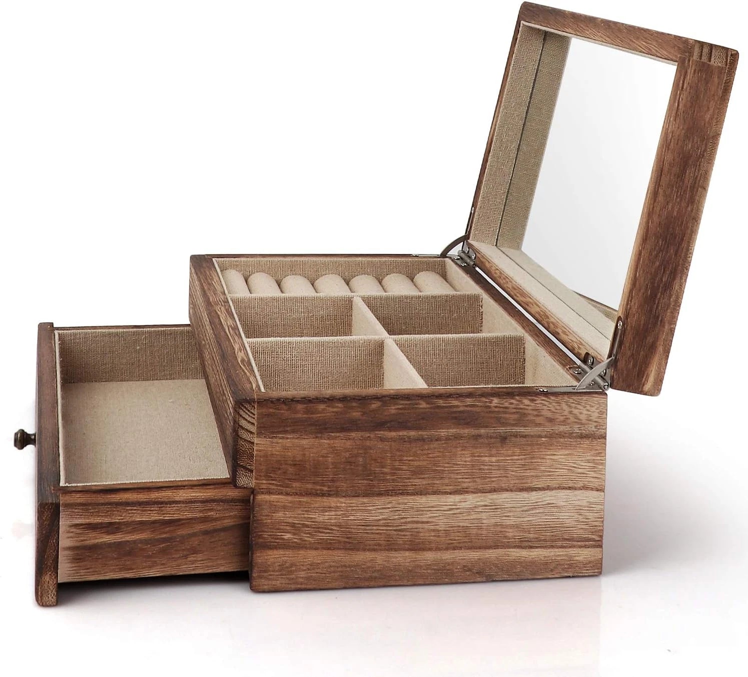 Jewelry Box Organizer for Women, 2 Layer Large Jewelry Storage Case, Rustic Wood | eBay