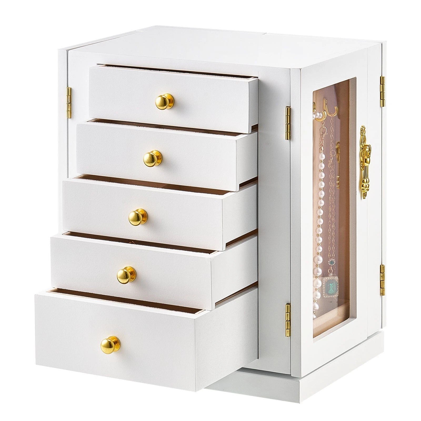 5-Drawer Jewelry Organizer - 360° Rotating White Jewelry Storage Box | eBay
