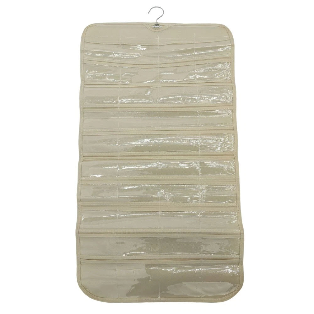 80 Pocket Hanging Jewelry Organizer Non-woven Fabrics Vinyl Metal Hanger Beige | eBay