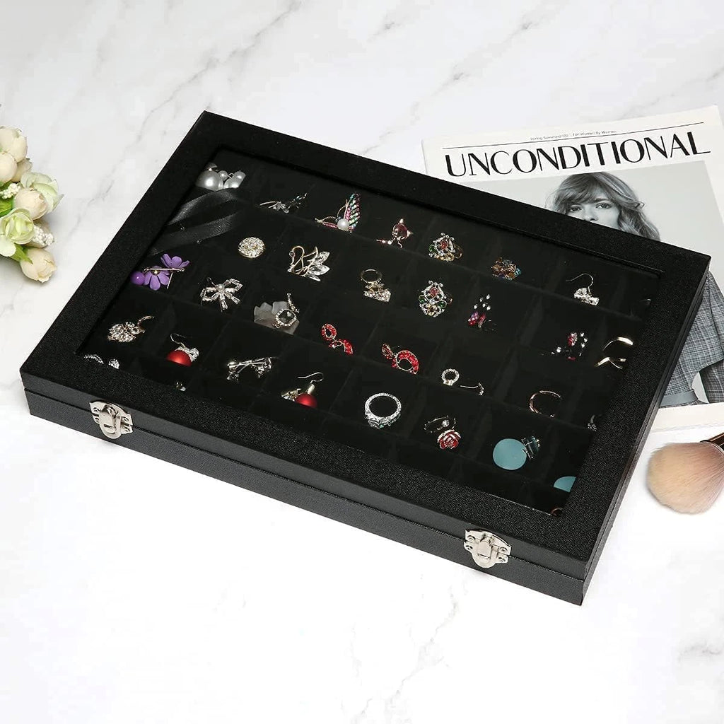 Black Velvet 40 Grid Earring Organizer Display Box Transparent lid Jewelry | eBay