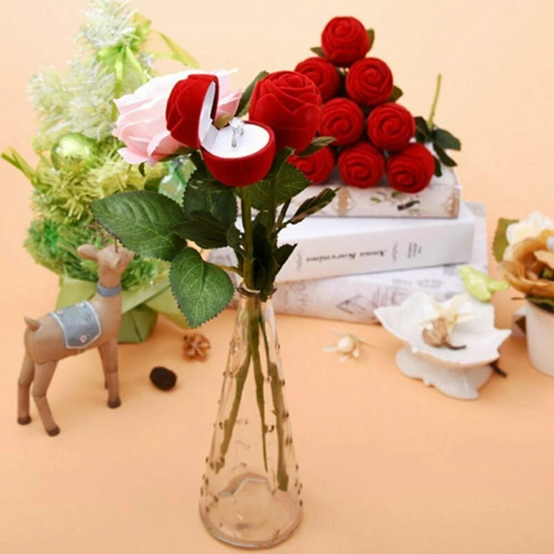 Charm Red Rose Flower Velvet Jewelry Storage Box Engagement Ring Display Case | eBay