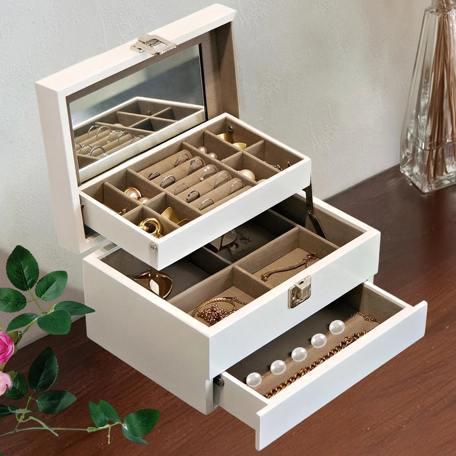 Jewelry Storage Box Jewelry Organizer Wooden Elegant Lightweight Ring Tray | eBay
