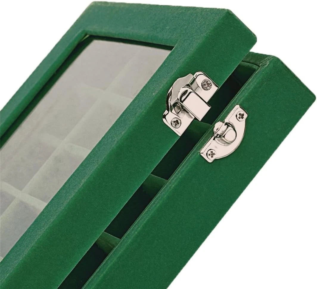 Elegant Green Velvet Glass Jewelry Box - 12 Compartments for Precious Storage | eBay