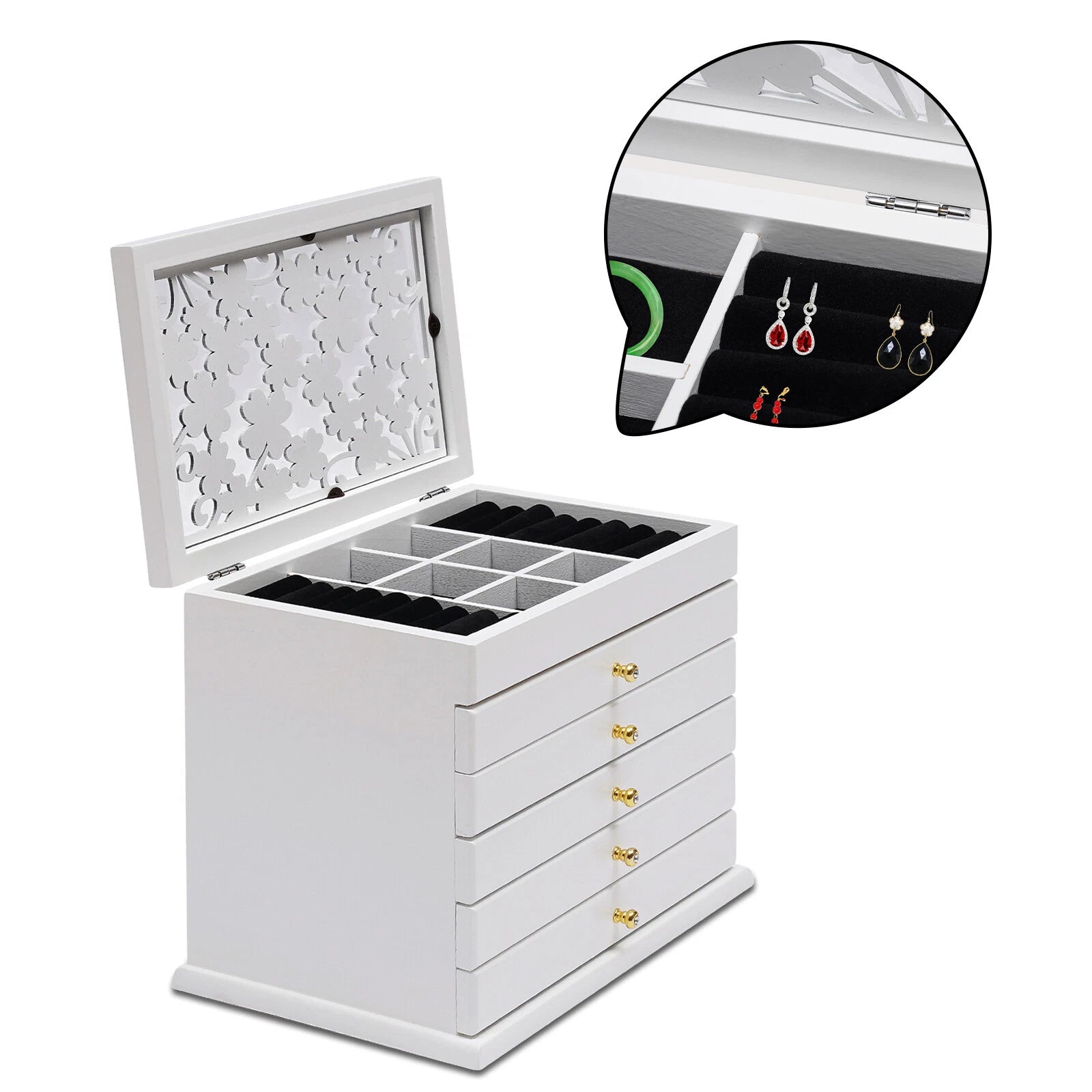 6 Layer Wooden Jewelry Storage Box Organizer Large Capacity Watch Display Box | eBay