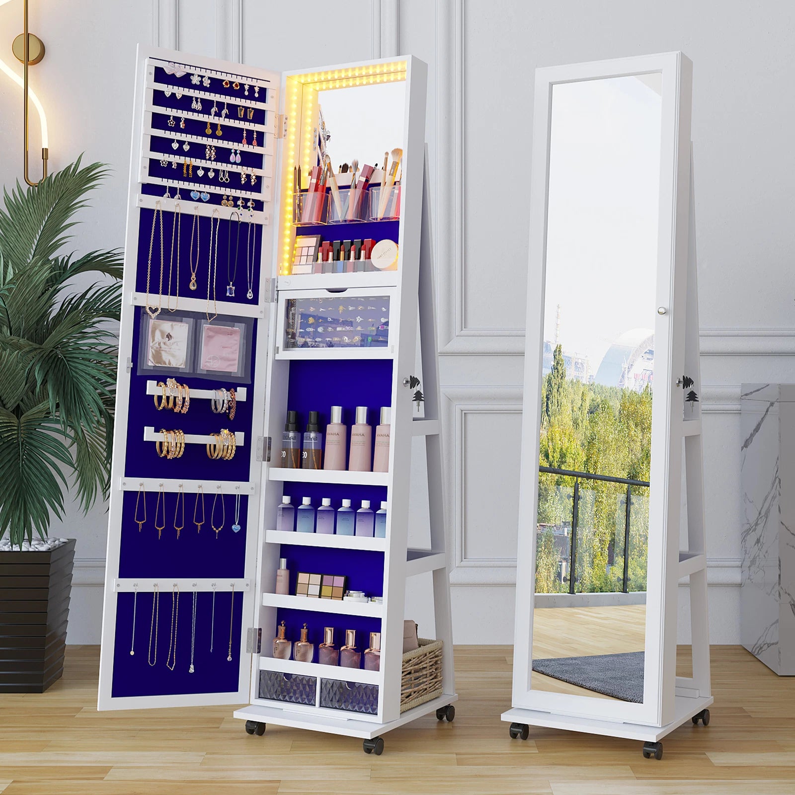 360° Swivel Jewelry Cabinet for Bedroom Full Length Mirror with Lock | eBay