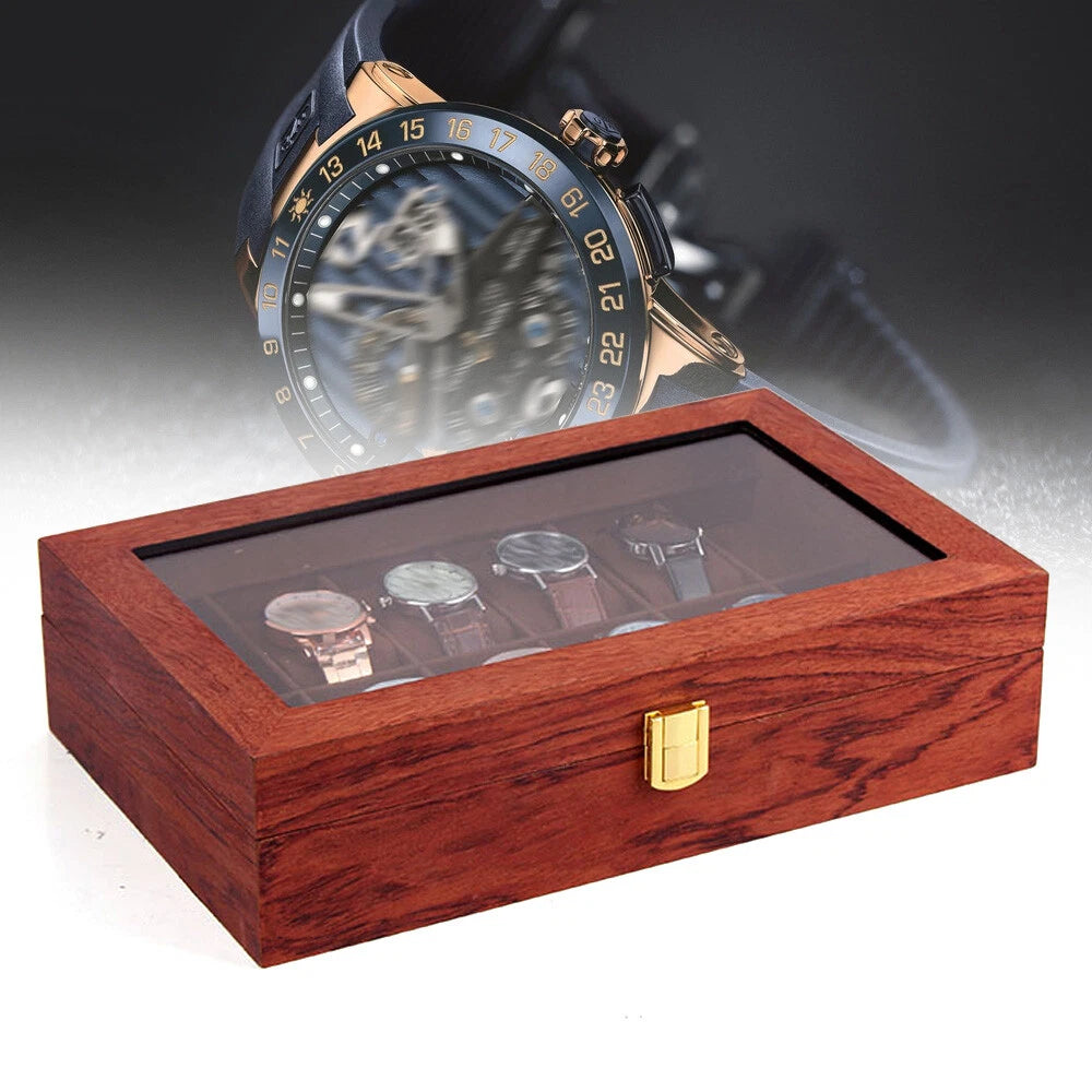 6/10/12 Slot Wood Watch Box Glass Top Vintage Display Jewelry Storage/ Organizer | eBay