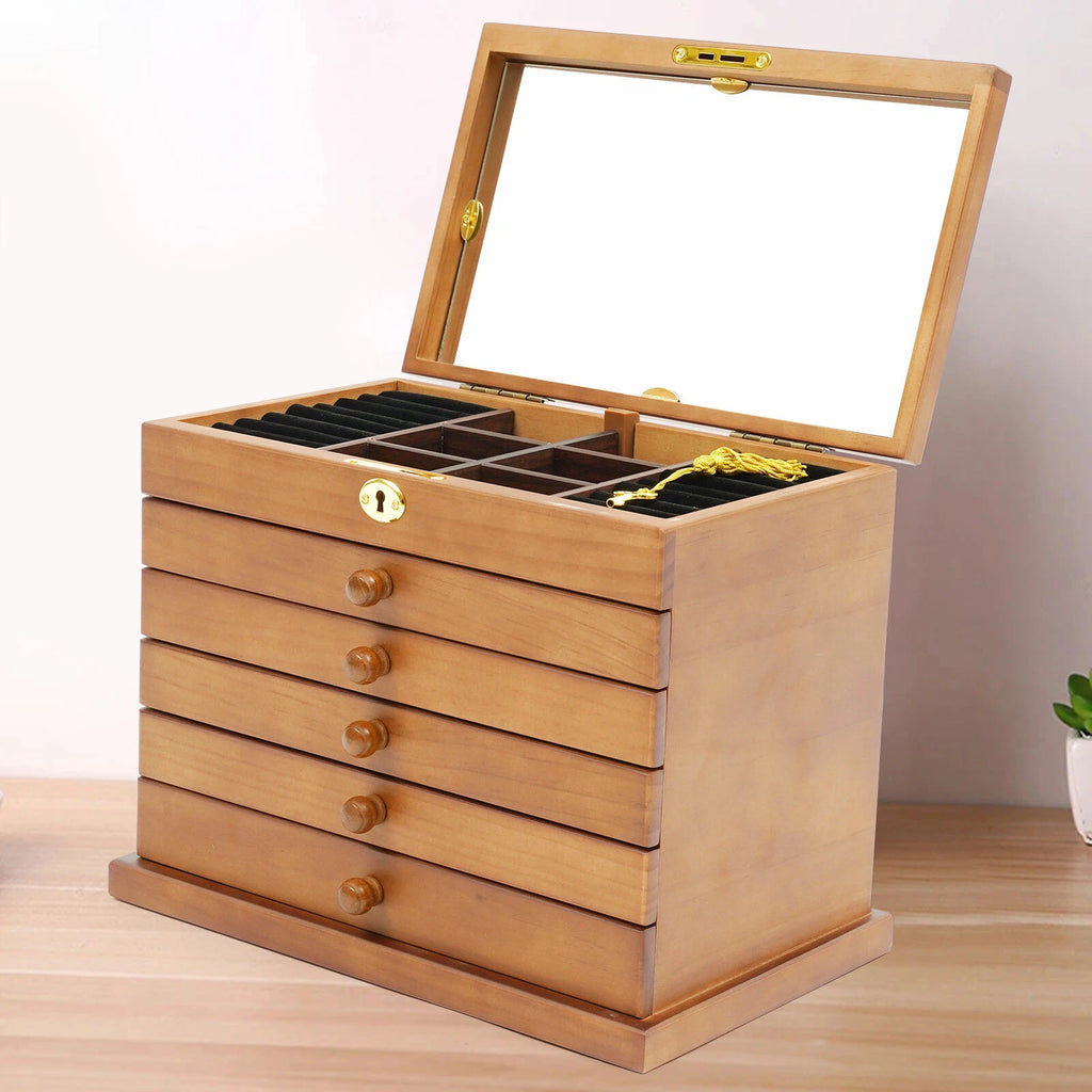 6 Layer Wooden Jewelry Storage Box Organizer Large Capacity Watch Display Box | eBay
