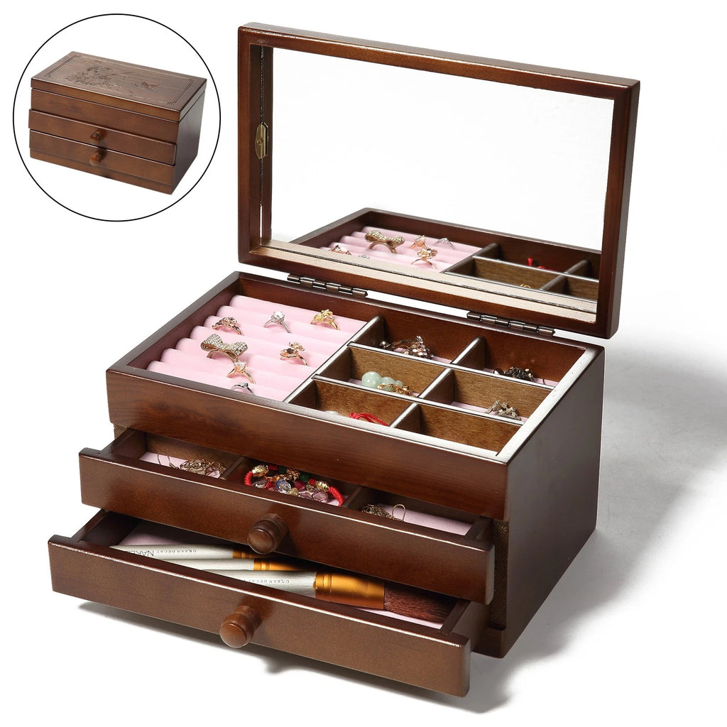 3 Tier Wooden Jewelry Storage Box Organizer for EarRings | eBay
