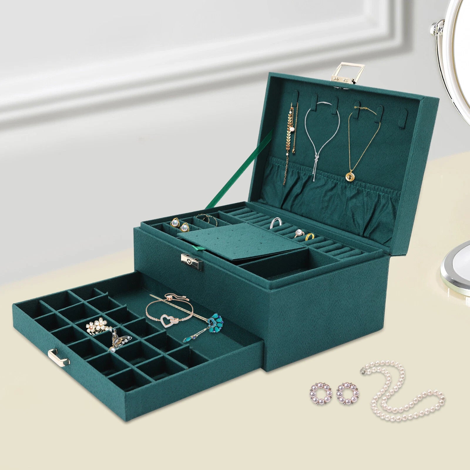 3-Layer Large Jewellery Boxes Storage Case Drawer Cabinet Necklace Organizer | eBay