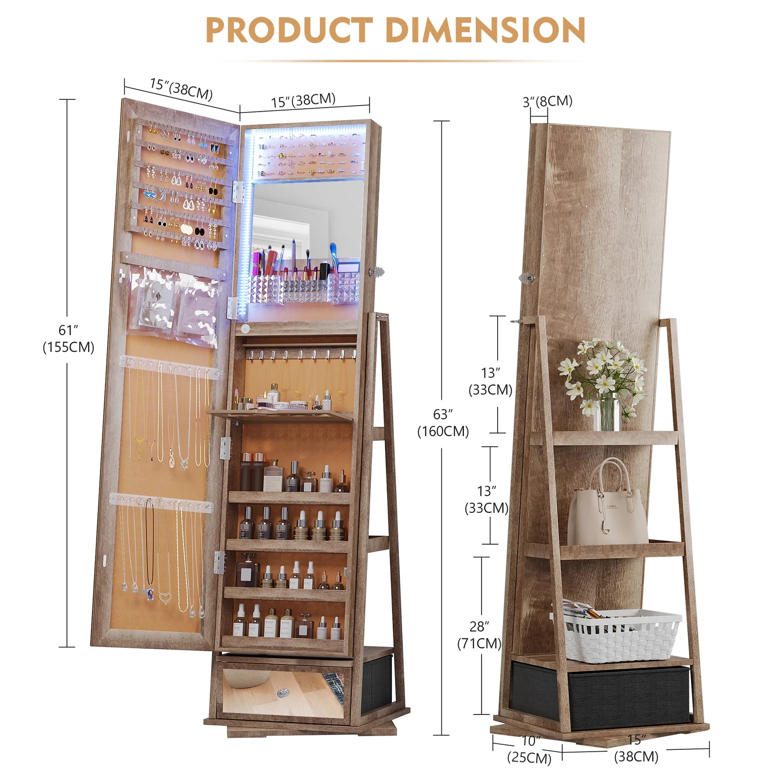 360° Swivel Jewelry Cabinet Full Length Mirror Jewelry Box with Lock | eBay