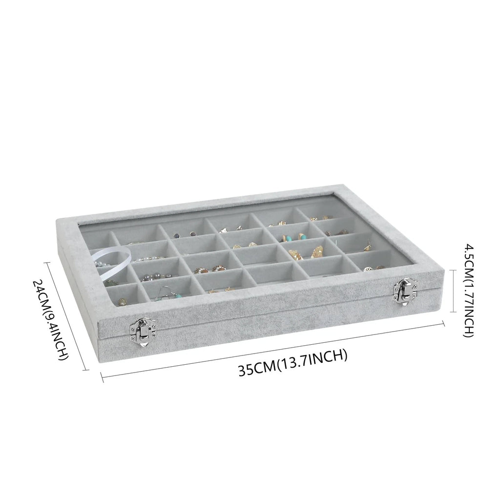Wudygirl 30 Grid Jewelry Organizer Velvet Jewelry Box Jewelry Tray with Clear Li | eBay