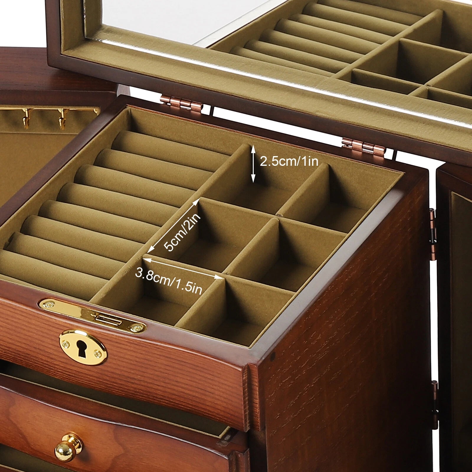 Wooden 5 - Layer Large 4 Drawers Jewelry Box Fit Wowen With Mirror Organizer Box | eBay