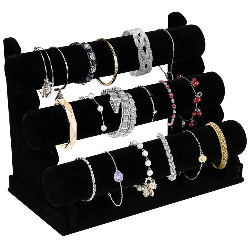 OSPNIEEK Velvet Bracelet Holder with 3 Tier Rack, Black Detachable Jewelry Di... | eBay