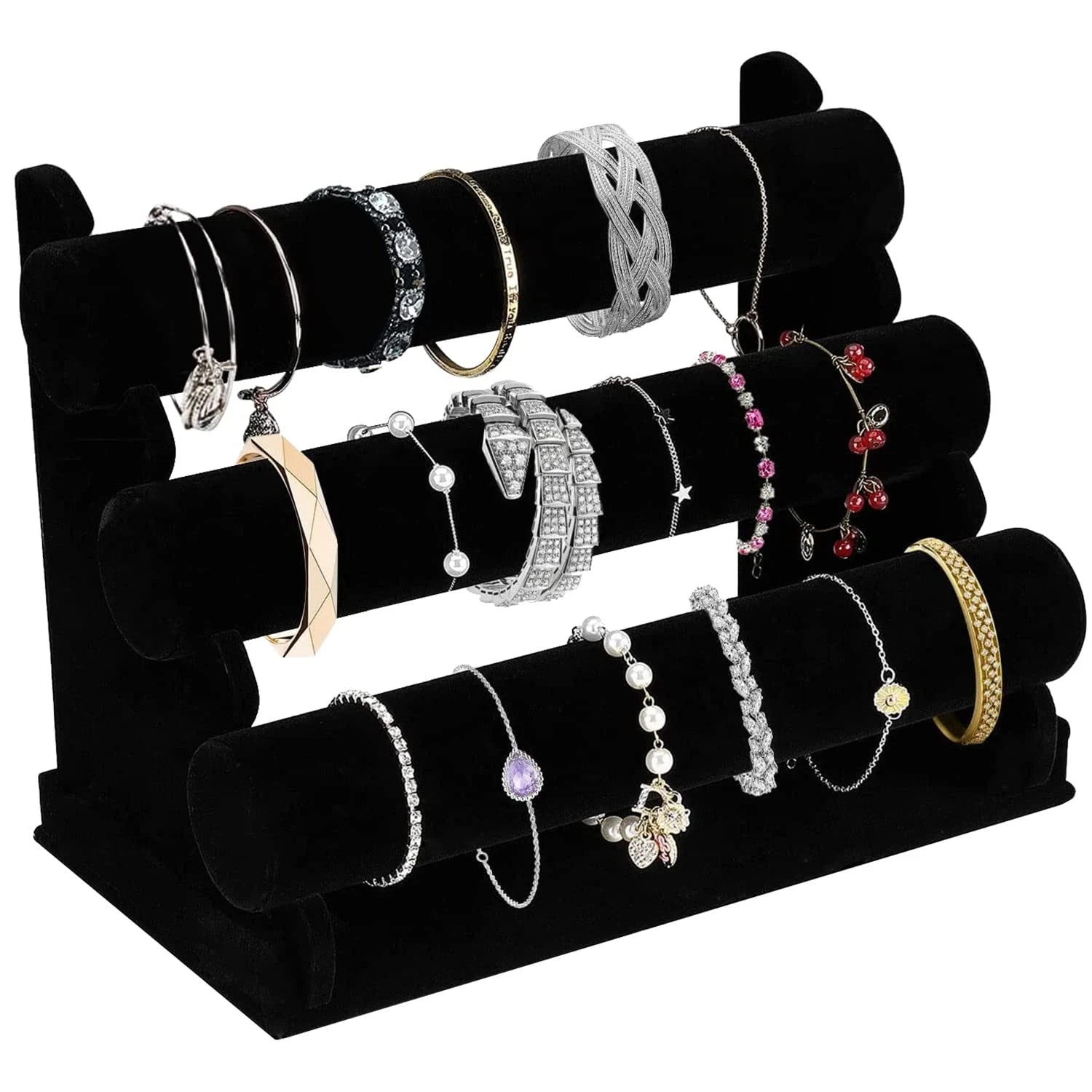 OSPNIEEK Velvet Bracelet Holder with 3 Tier Rack, Black Detachable Jewelry Di... | eBay