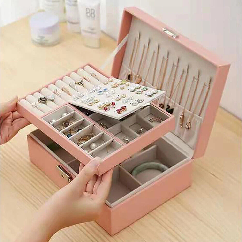 For Necklaces Rings Earrings Jewelry Box Organizer Storage Case Pink Women Gift | eBay