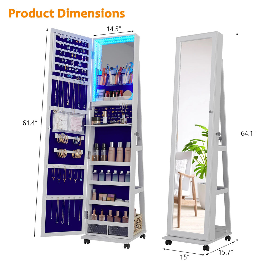 360° Swivel Jewelry Cabinet for Bedroom Full Length Mirror with Lock | eBay