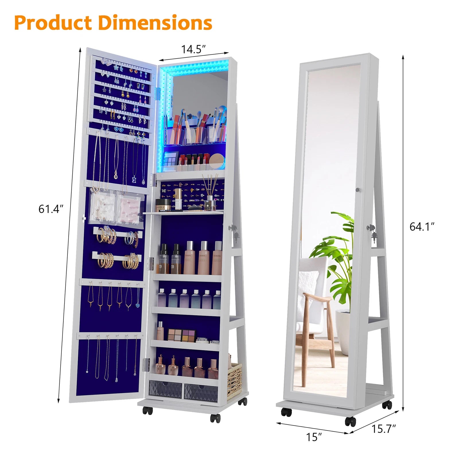 360° Swivel Jewelry Cabinet for Bedroom Full Length Mirror with Lock | eBay
