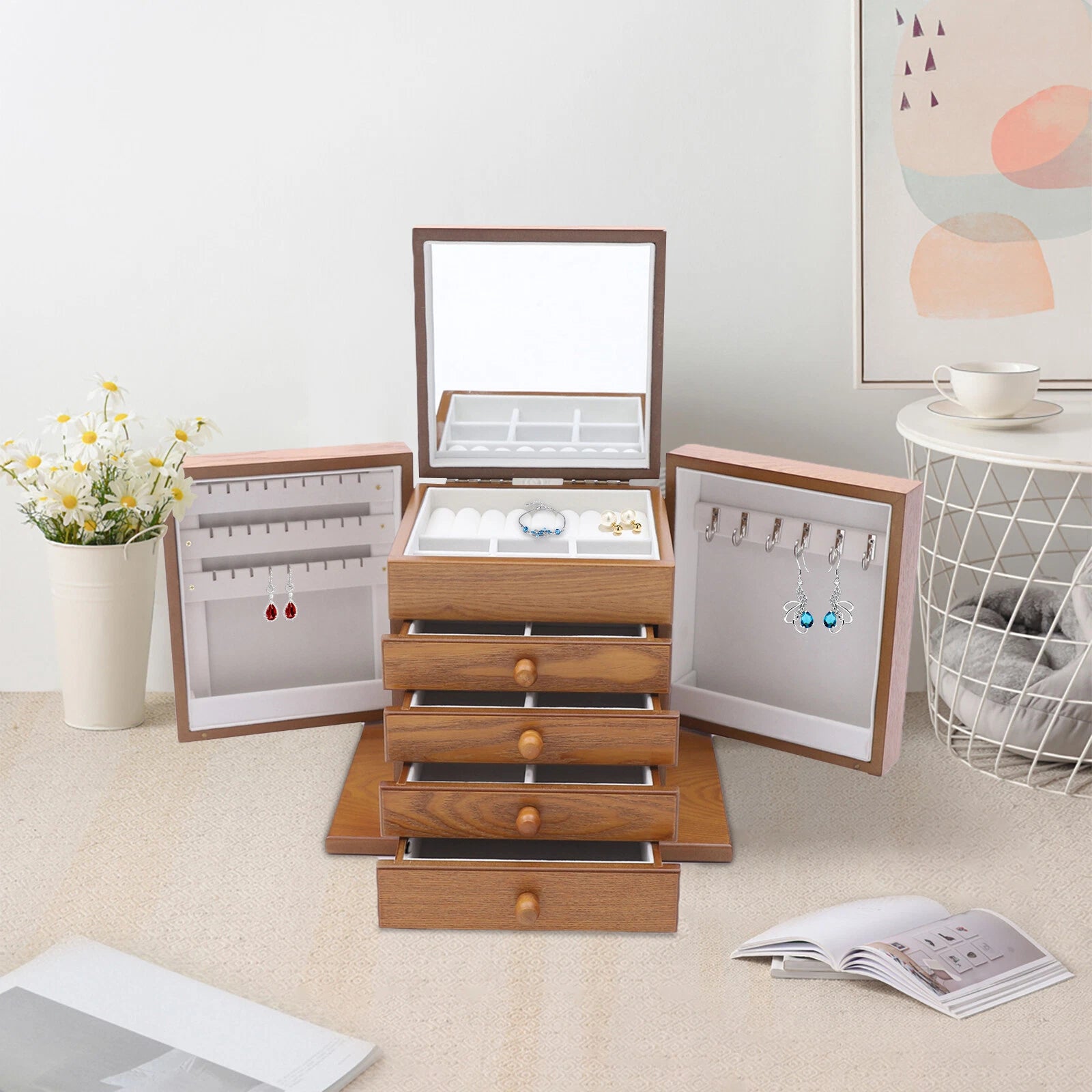 Vintage Large Jewelry Organizer Wooden Storage Box 5 Layers Case with 4 Drawers！ | eBay