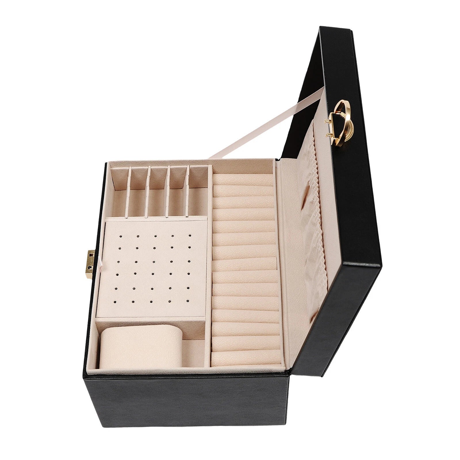 Lockable Jewelry Box Organizer PU 3tire Storage W/ 8built-in Hooks & Storage Bag | eBay