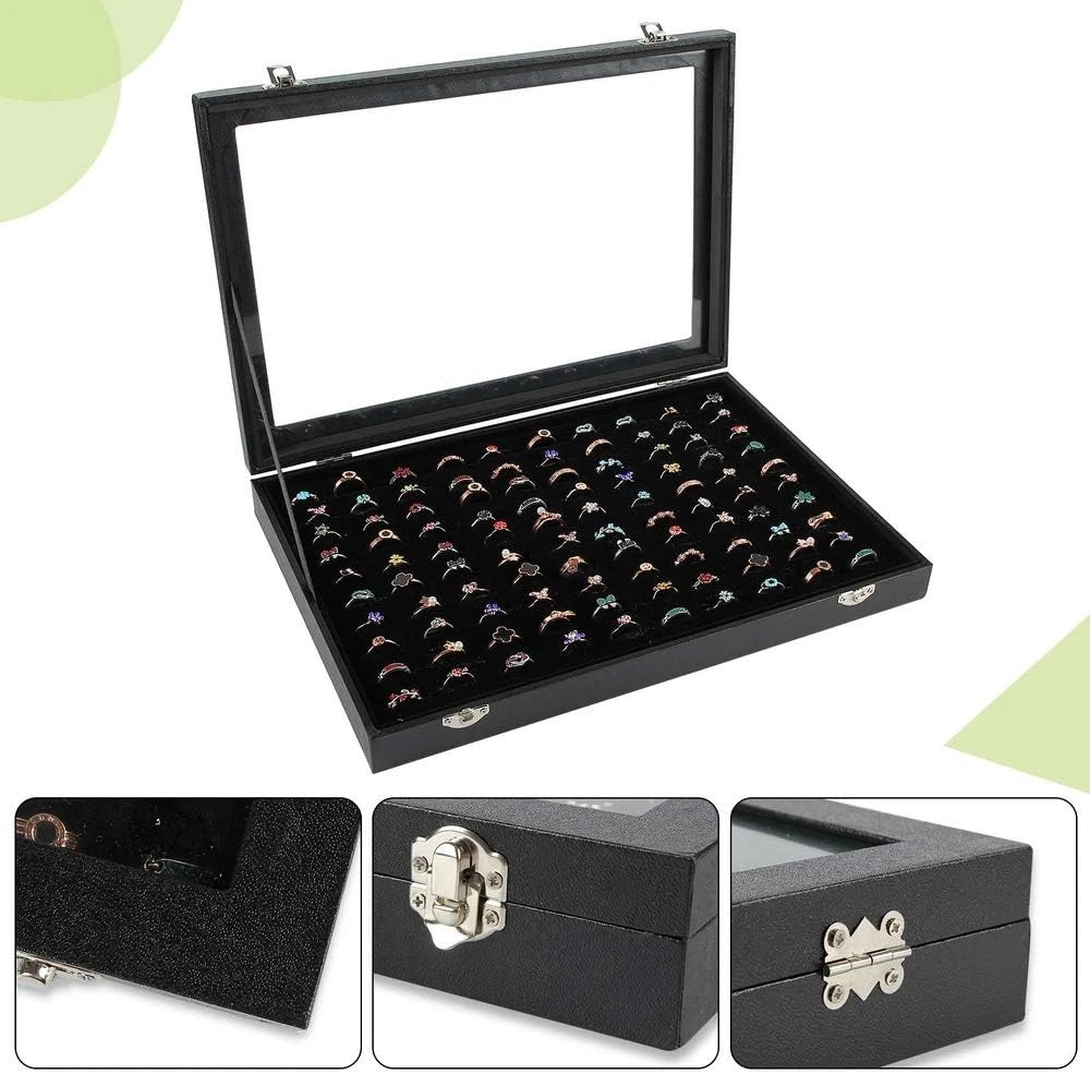 Ring Display Case Organizer Box with Transparent Lid, Ring Holder Showcase fo... | eBay