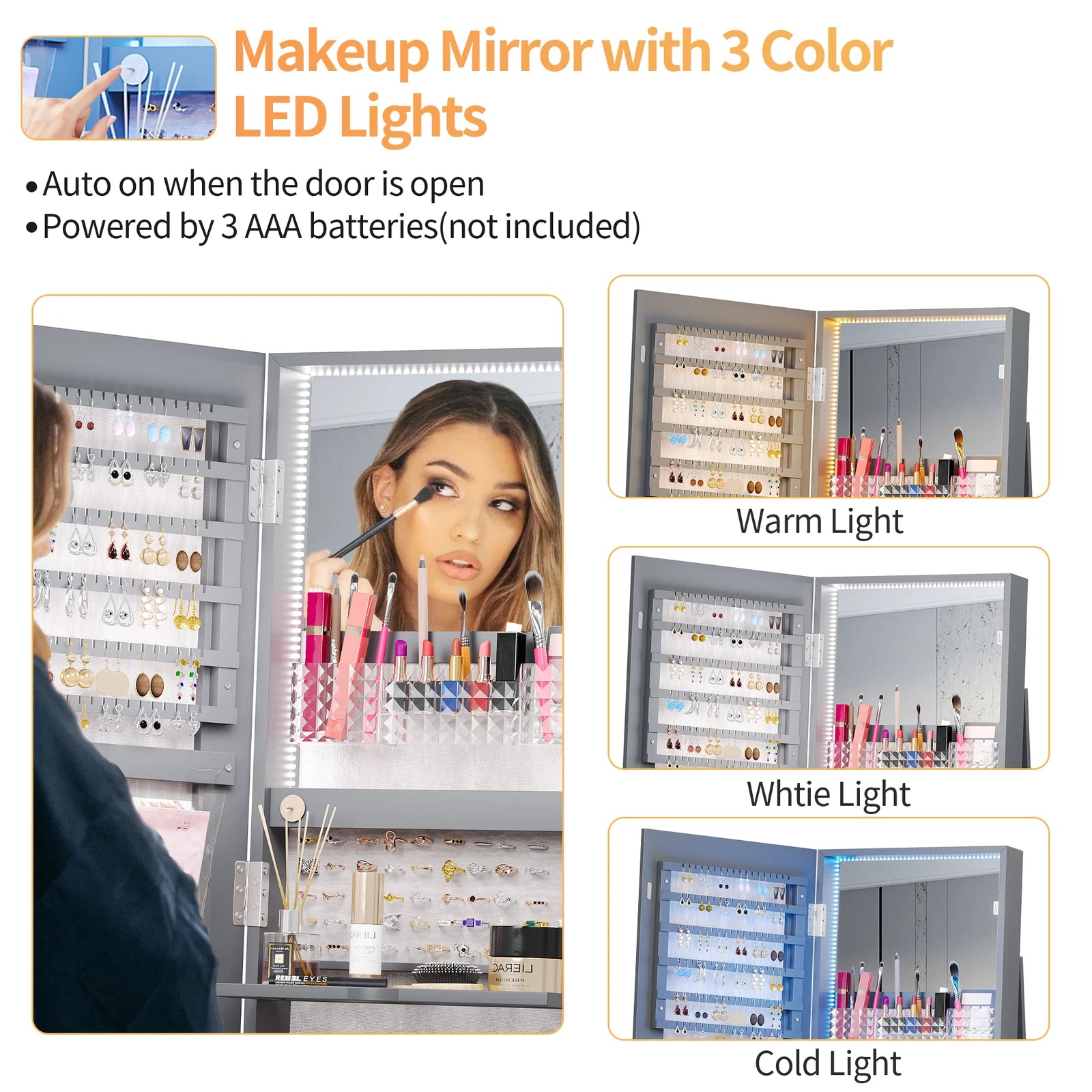 360° Rotating Jewelry Armoire Full Length Mirror Jewelry Organizer Cabinet | eBay