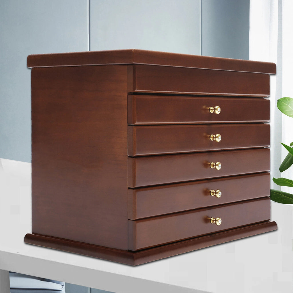 6-Layer Brown Jewelry Box Case Necklace Ring Storage Cabinet Organizer &Drawers | eBay