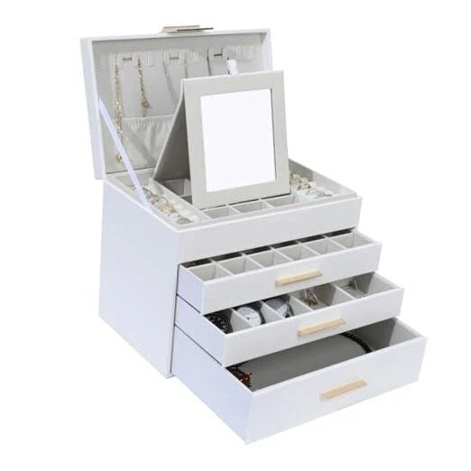 Jewelry Box for Women, Jewelry Organizer Box with Necklace 4 Layer White | eBay