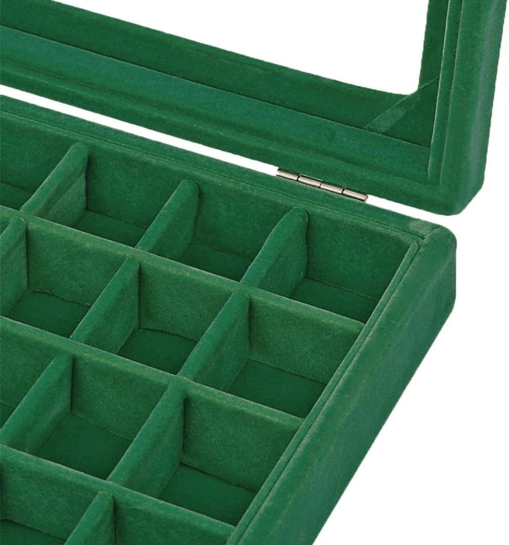 Elegant Green Velvet Glass Jewelry Box - 12 Compartments for Precious Storage | eBay