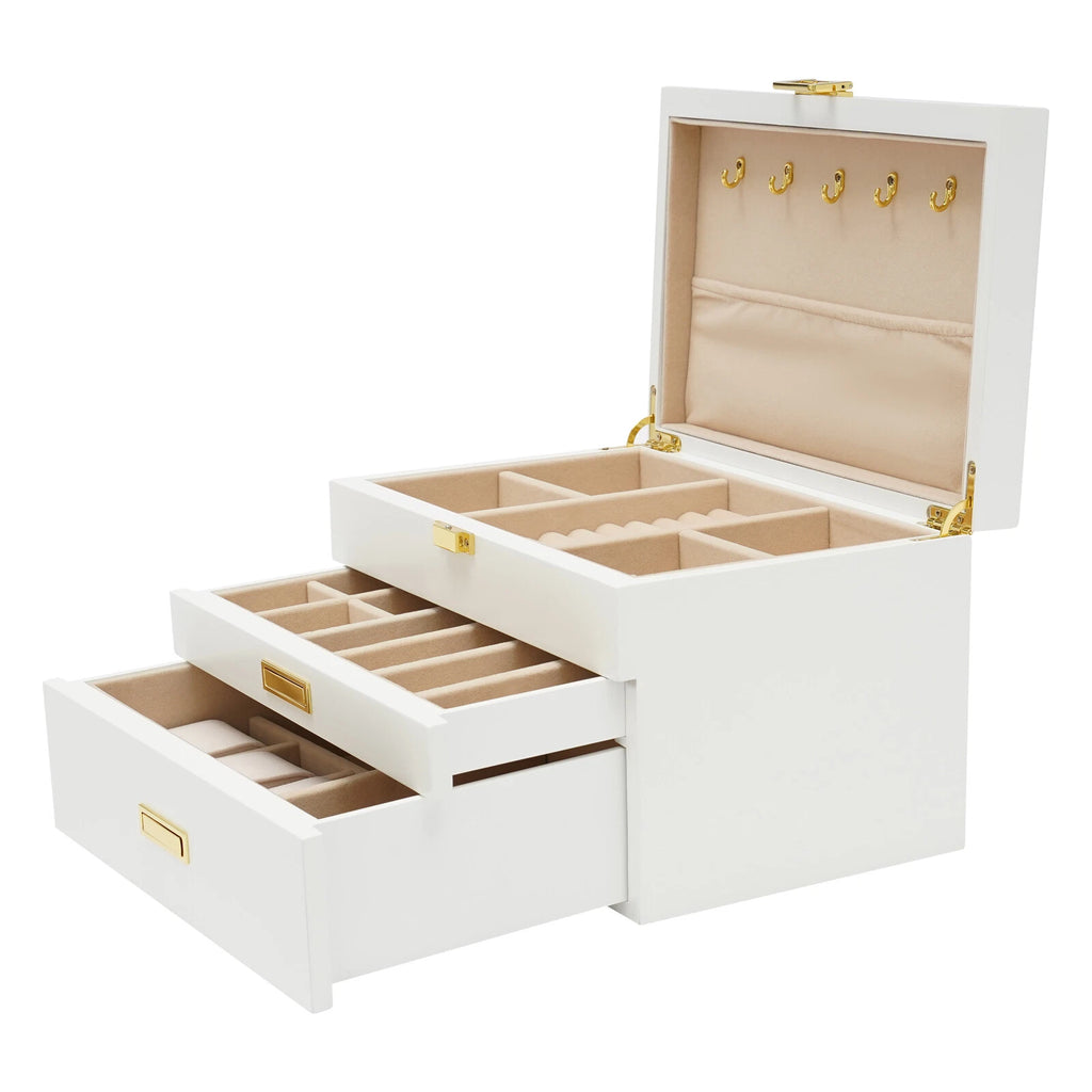 3 Layers Jewelry Storage Box W/ Safe Lock Large Capacity Organizer with 2 Drawer | eBay