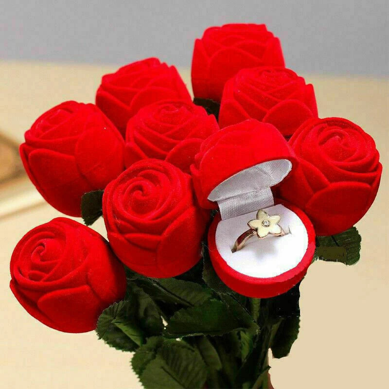 Charm Red Rose Flower Velvet Jewelry Storage Box Engagement Ring Display Case | eBay