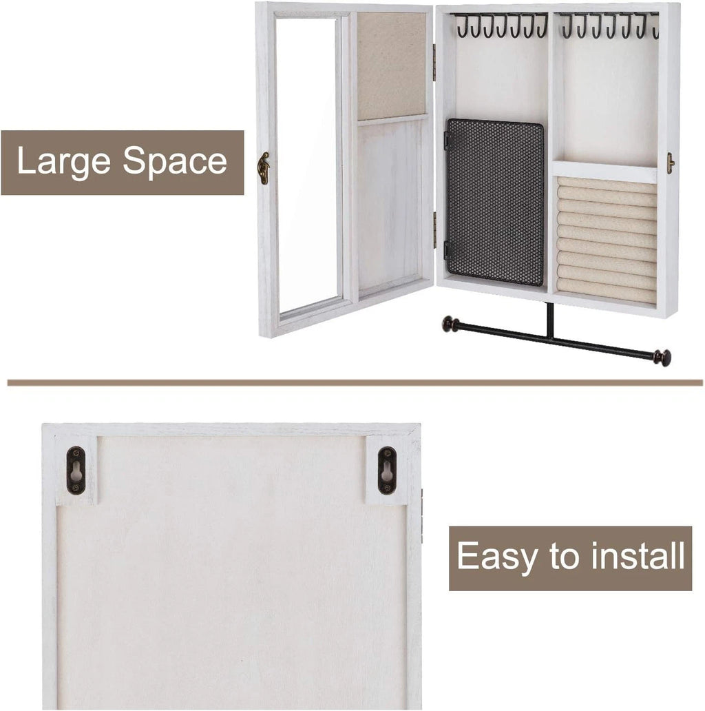 Keebofly Wall Mounted Jewelry Organizer With Rustic Wood Large Space Jewelry Cab | eBay