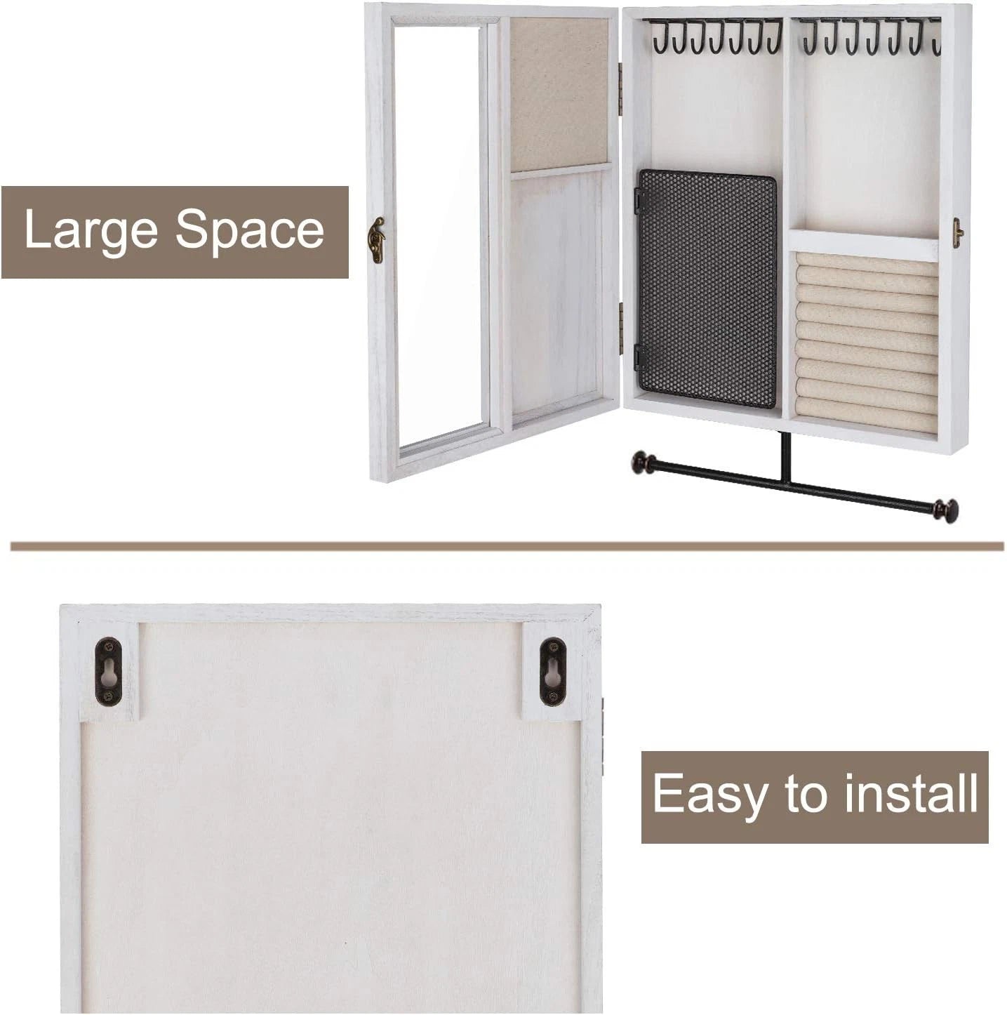 Keebofly Wall Mounted Jewelry Organizer With Rustic Wood Large Space Jewelry Cab | eBay