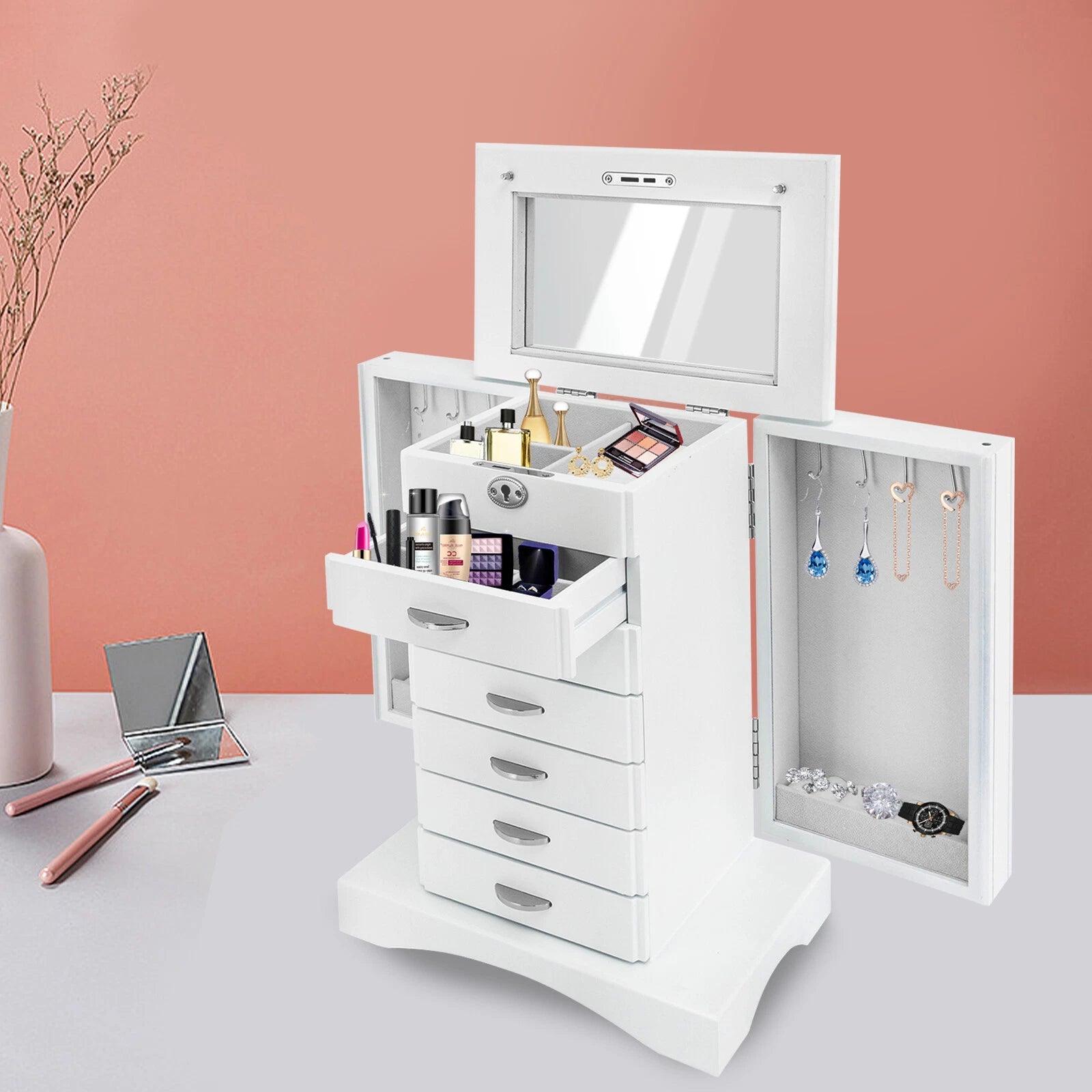 Jewelry Cabinet 7 Layers Large Capacity Jewelry Storage Box Organizer W/ Key | eBay