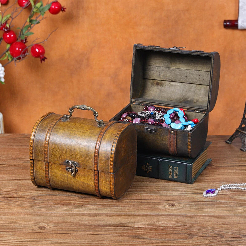Retro Storage Holder Wood Suitcase Jewelry Box Treasure Desktop Organizer Props | eBay