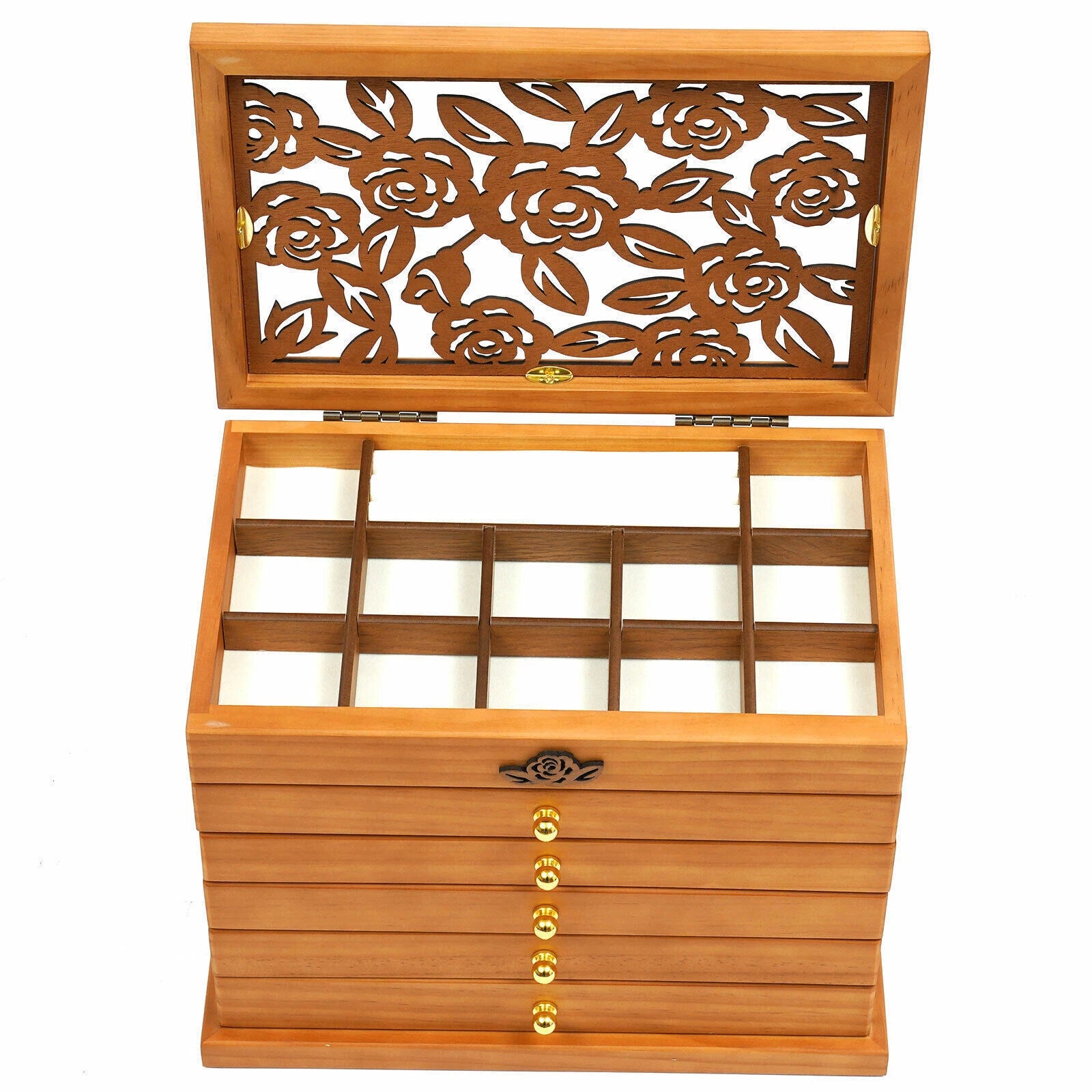 6 Layer Wooden Jewelry Storage Box Organizer Large Capacity Watch Display Box | eBay