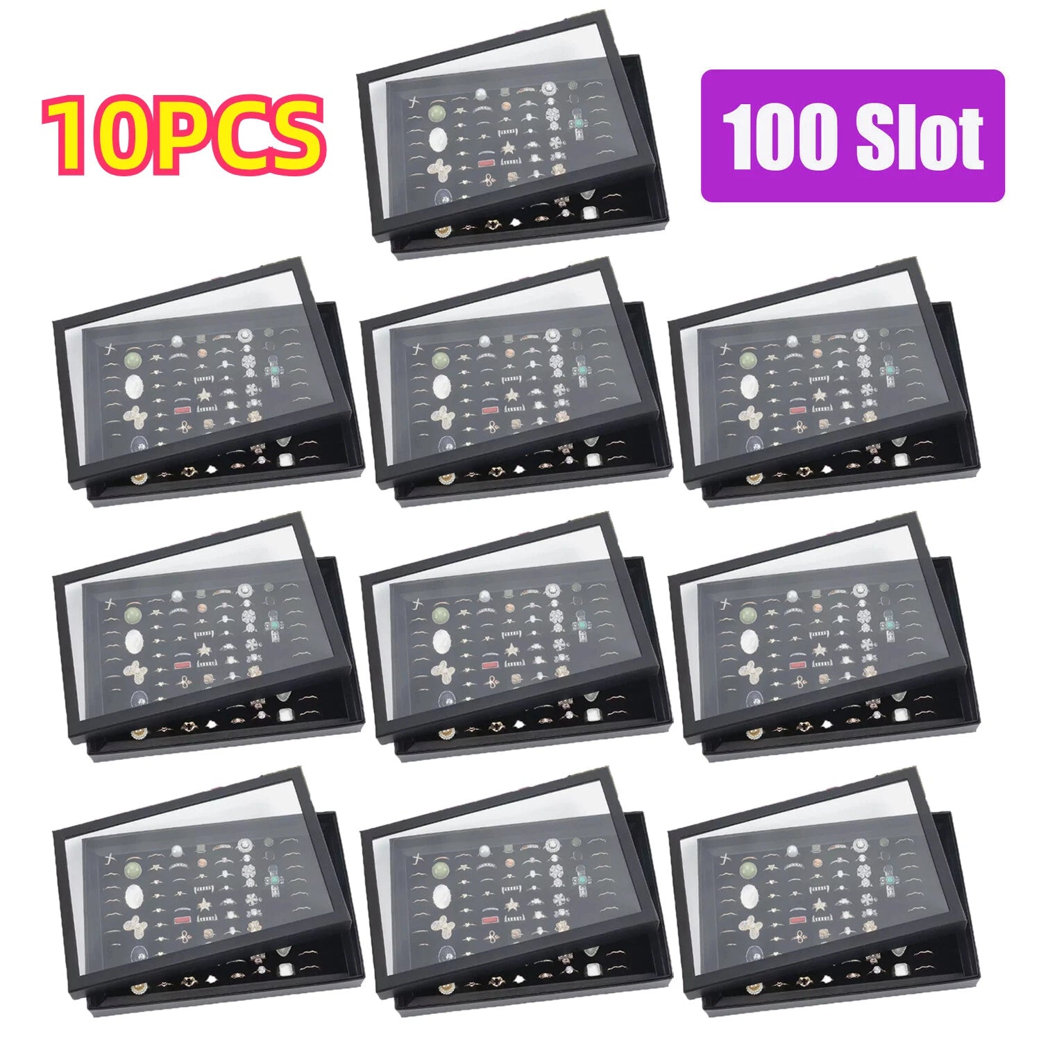 10Pack Ring Display Tray with Faux Leather Case, 100 Slot Jewelry Organizer Tray | eBay