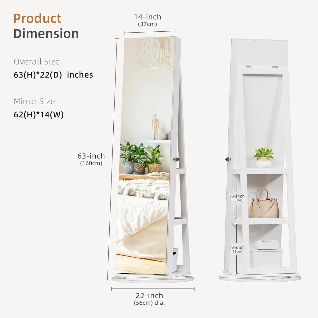 360° Swivel Jewelry Cabinet with Back Storage Shelves Full Length Mirror | eBay