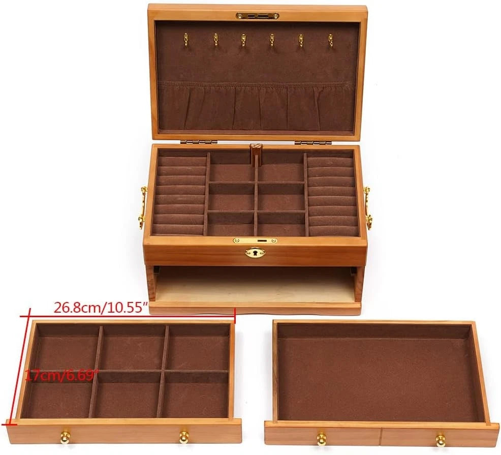 10 Jewelry Box Organizer, 3 Layer Wooden Jewelry Storage Box Velvet | eBay