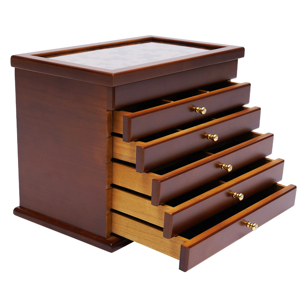 6-Layer Brown Jewelry Box Case Necklace Ring Storage Cabinet Organizer &Drawers | eBay