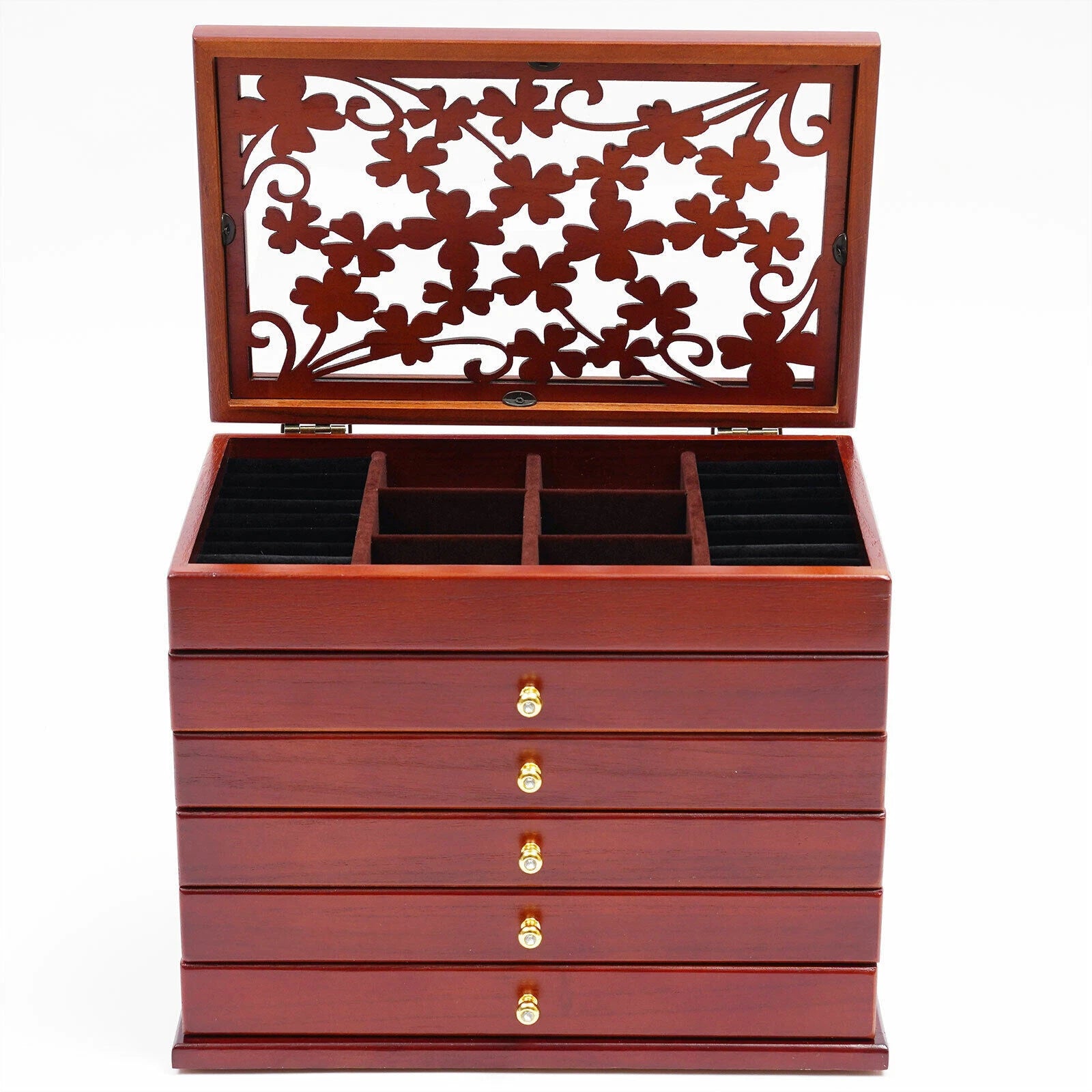 6 Layer Wooden Jewelry Storage Box Organizer Large Capacity Watch Display Box | eBay