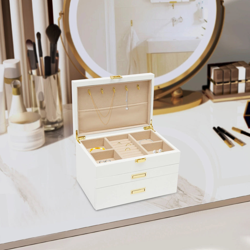 3 Layers Jewelry Storage Box W/ Safe Lock Large Capacity Organizer with 2 Drawer | eBay