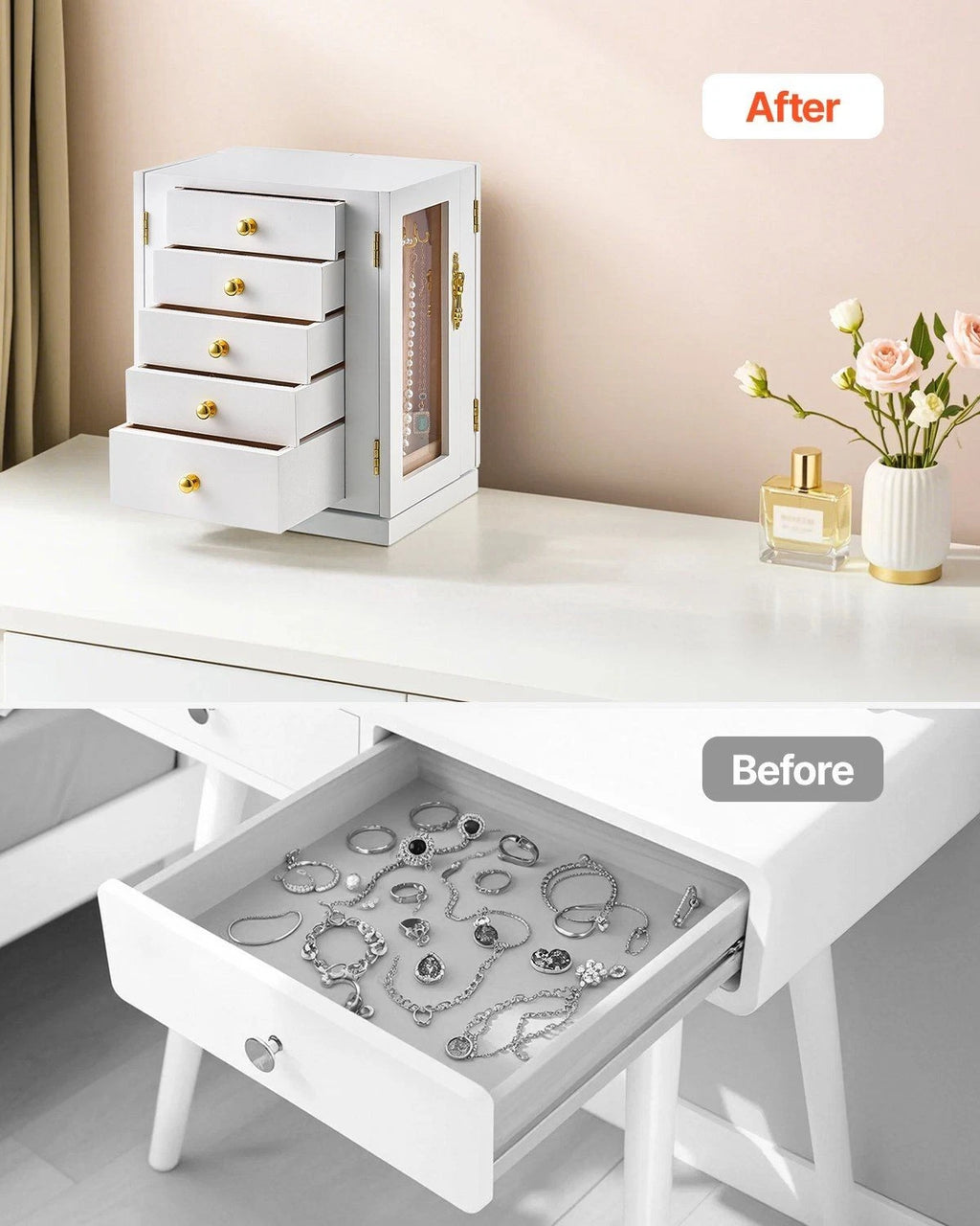 5-Drawer Jewelry Organizer - 360° Rotating White Jewelry Storage Box | eBay