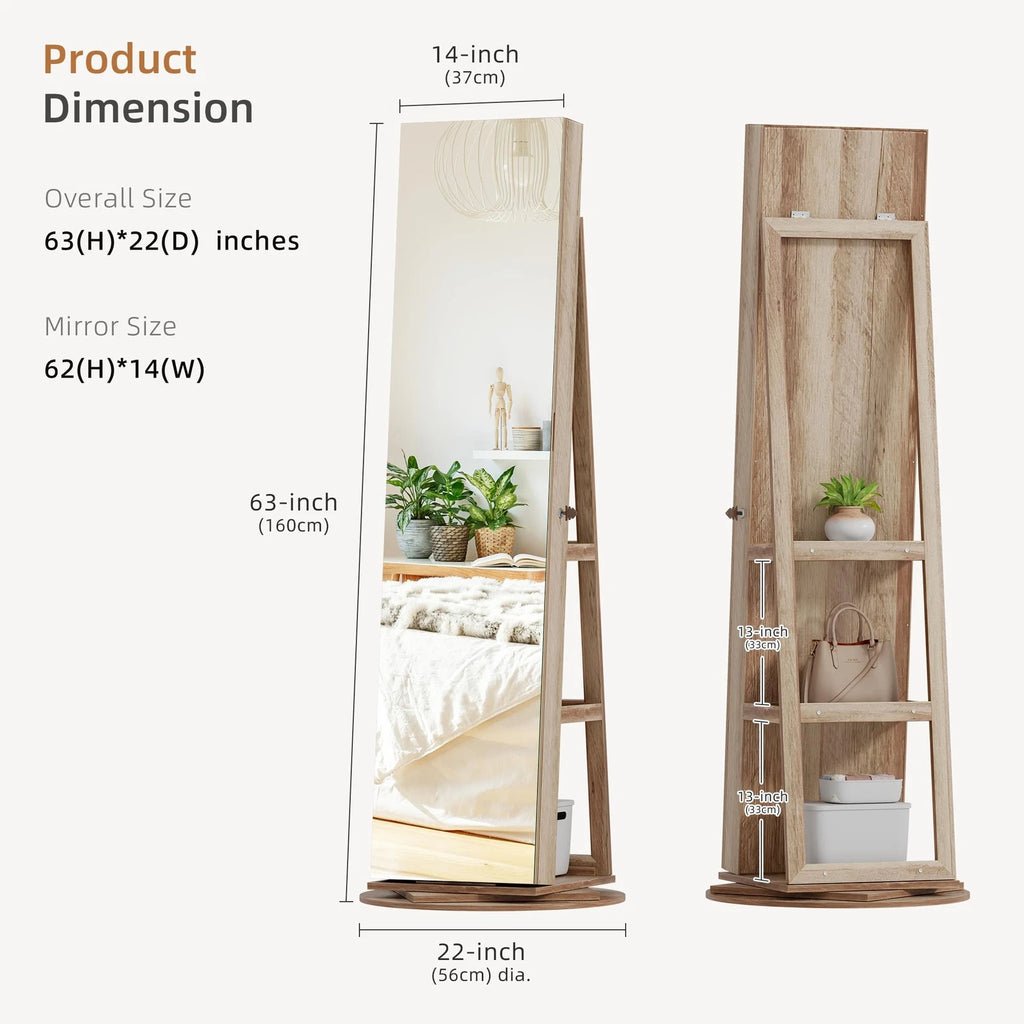360° Swivel Jewelry Cabinet for Bedroom with Lock Full Length Mirror | eBay