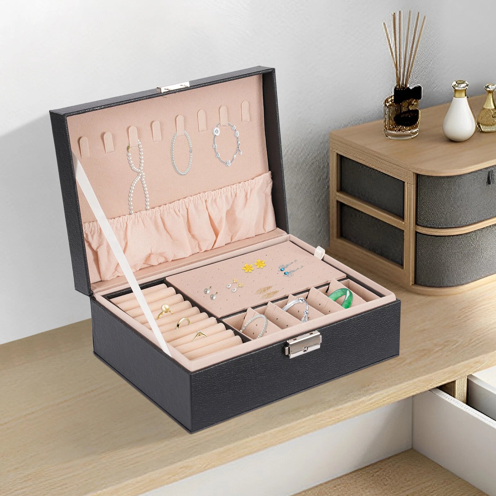 Large Portable Jewelry Box Organizer Watch Necklace Ornament Case Travel Storage | eBay