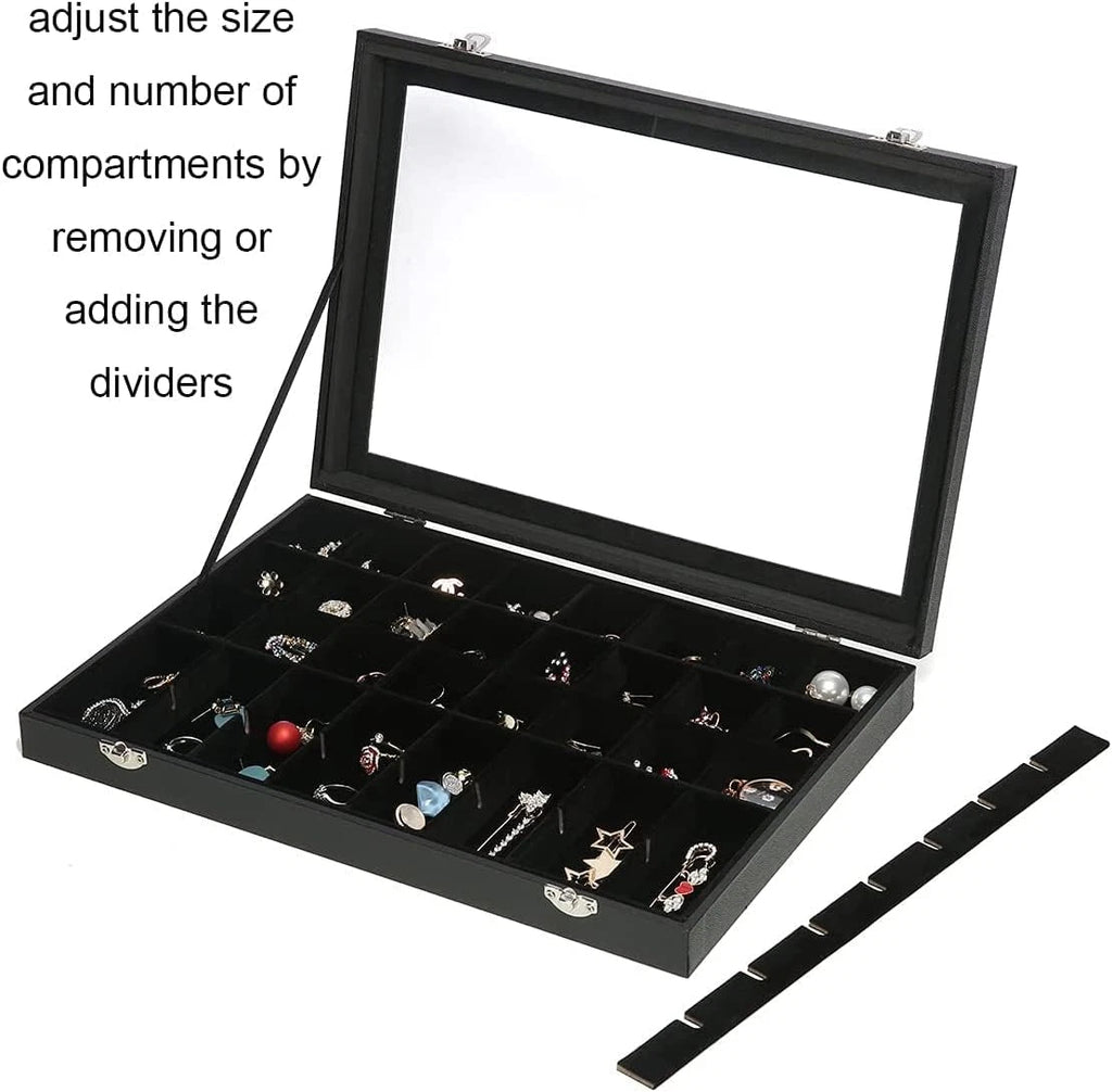 Black Velvet 40 Grid Earring Organizer Display Box Transparent lid Jewelry | eBay