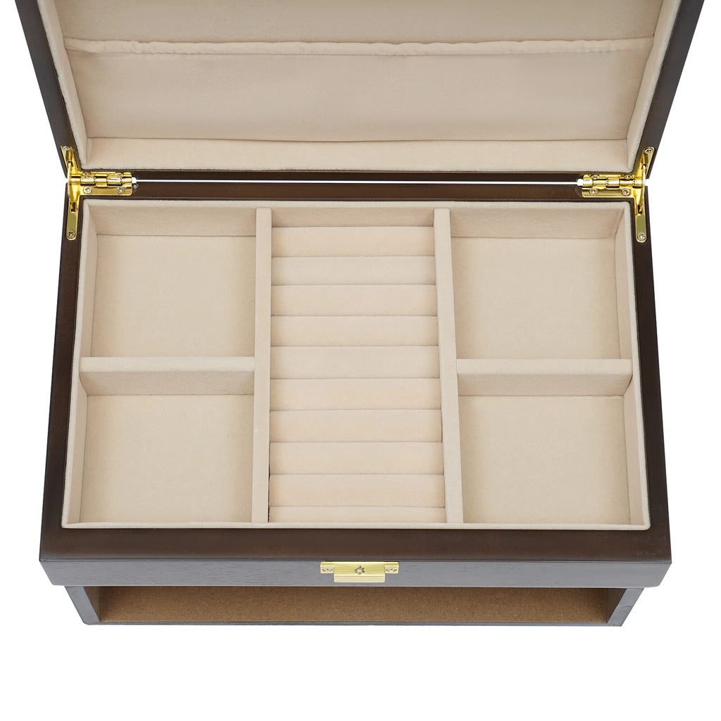 3 Layers Wooden Organizer Jewelry Storage Box with 2 Drawers Cabinet | eBay