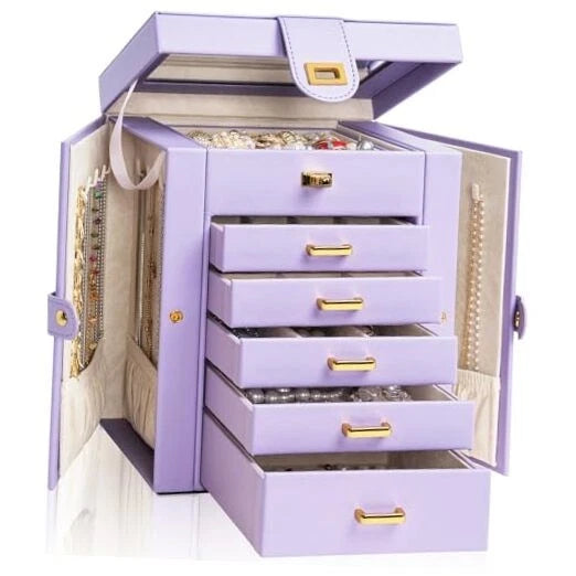 Jewelry Box Organizer Functional Leather Jewelry Storage Case Regular Purple | eBay