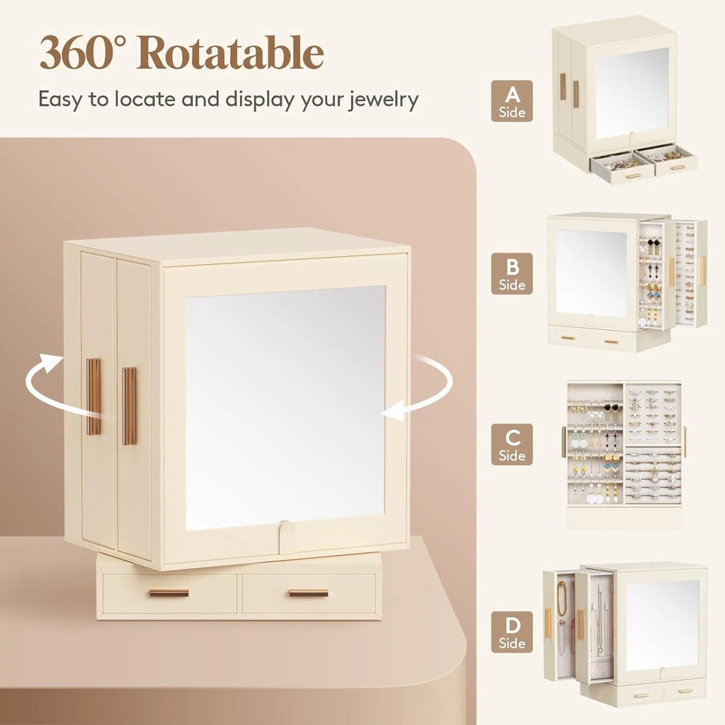 Jewelry Box 360° Rotating, Large Adjustable Angle Mirror, Jewelry Storage Case w | eBay