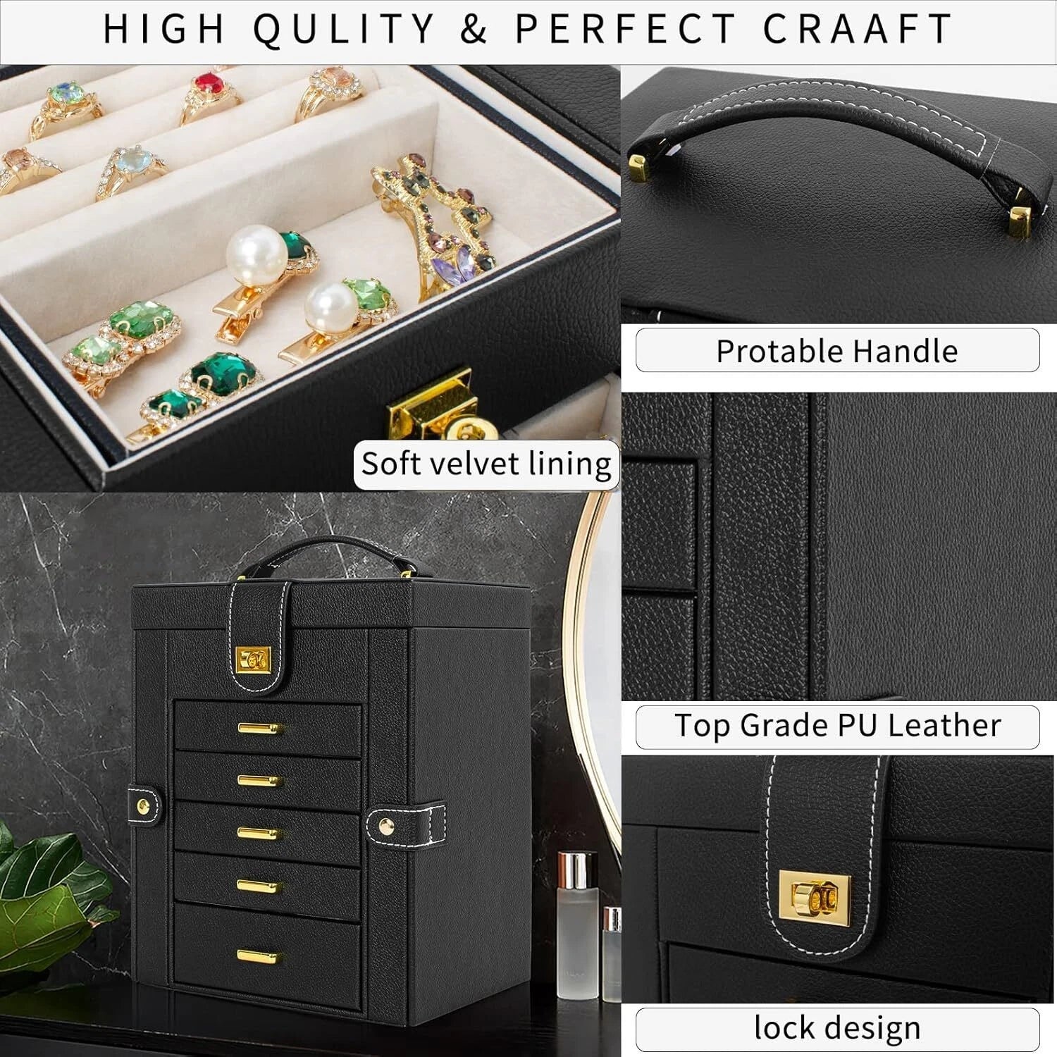 Jewelry Box Organizer for Women Girls Functional Leather Jewelry Storage Case US | eBay