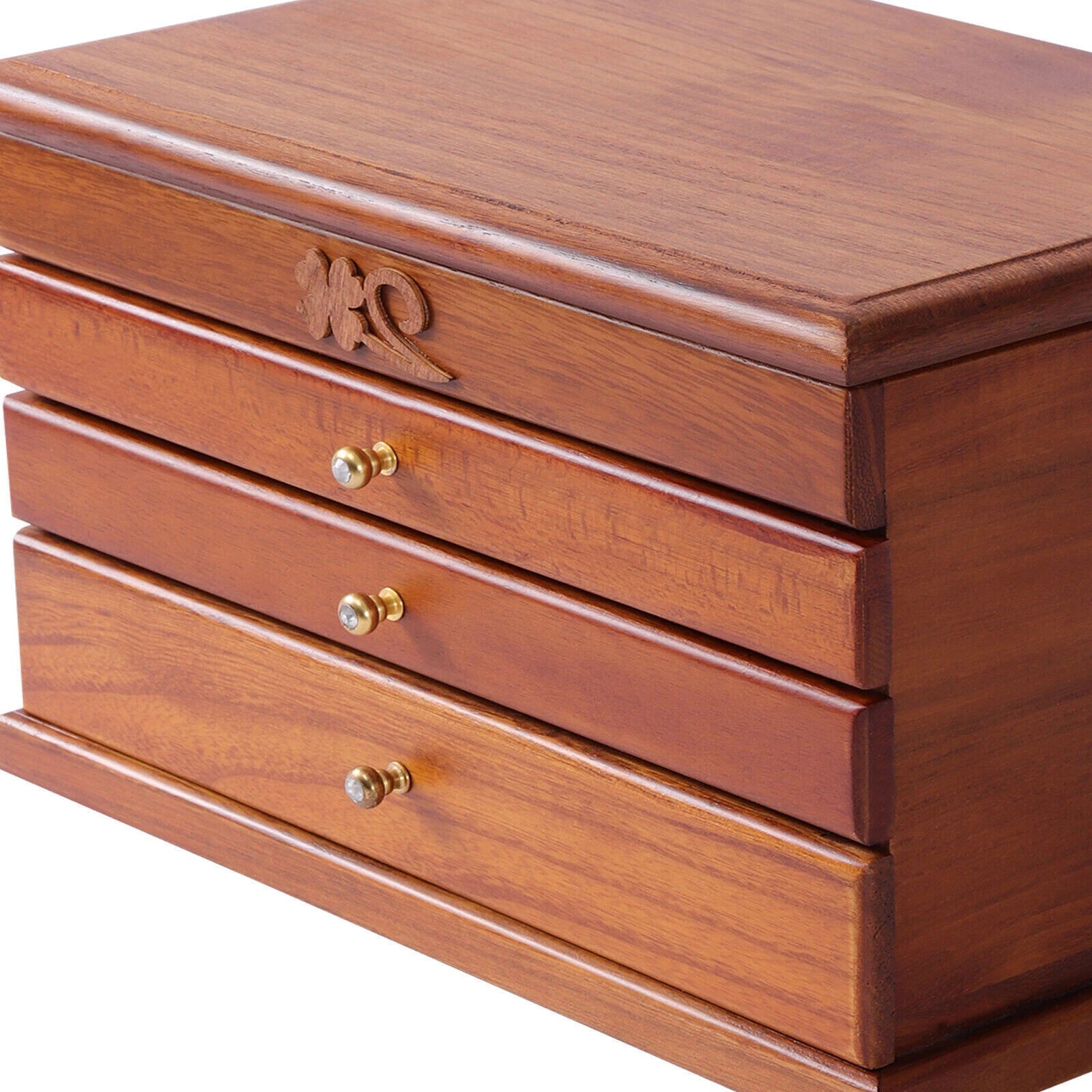 Jewelry Storage Box Ring Earrings Organizer Case with Drawer 4 Layers Wooden | eBay